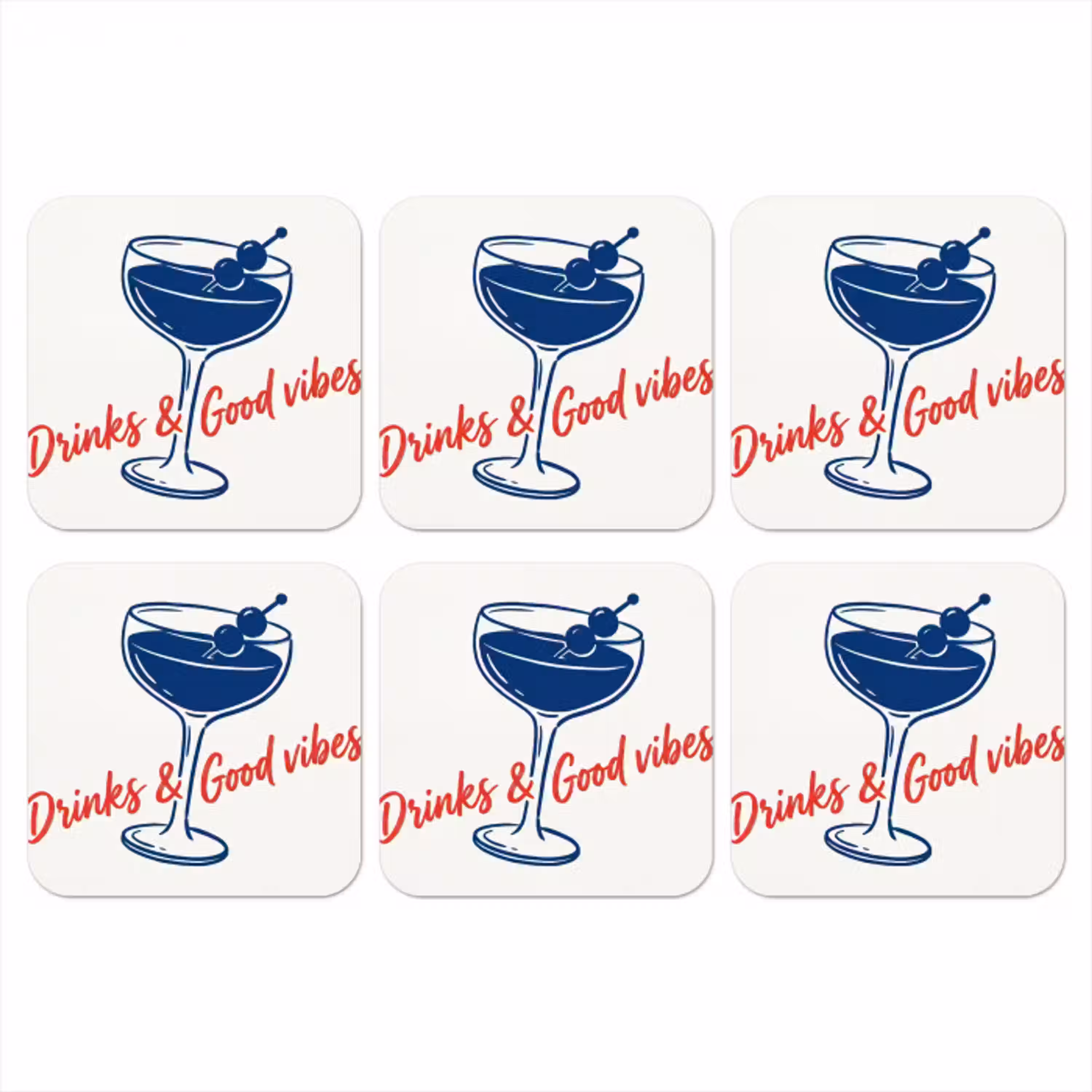 Cocktail - Glas - Illustratie - Blauw - Wit onderzetter kurk middel -3d