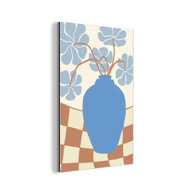 Bloemen - Pot - Blauw - Abstracte kunst aluminium wit klein -3d