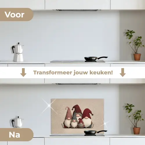 Kabouters - Kerst - Sneeuw - Puntmutsen keuken achterwand spatscherm klein -voor_na_NL