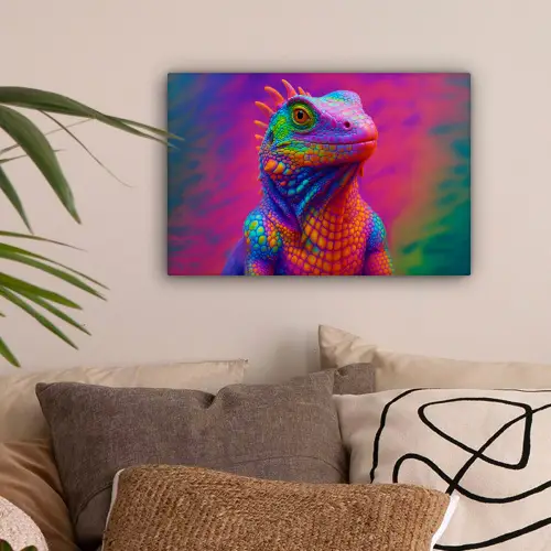 Kameleon - Dieren - Neon - Kleur canvas 2cm klein -sfeer1