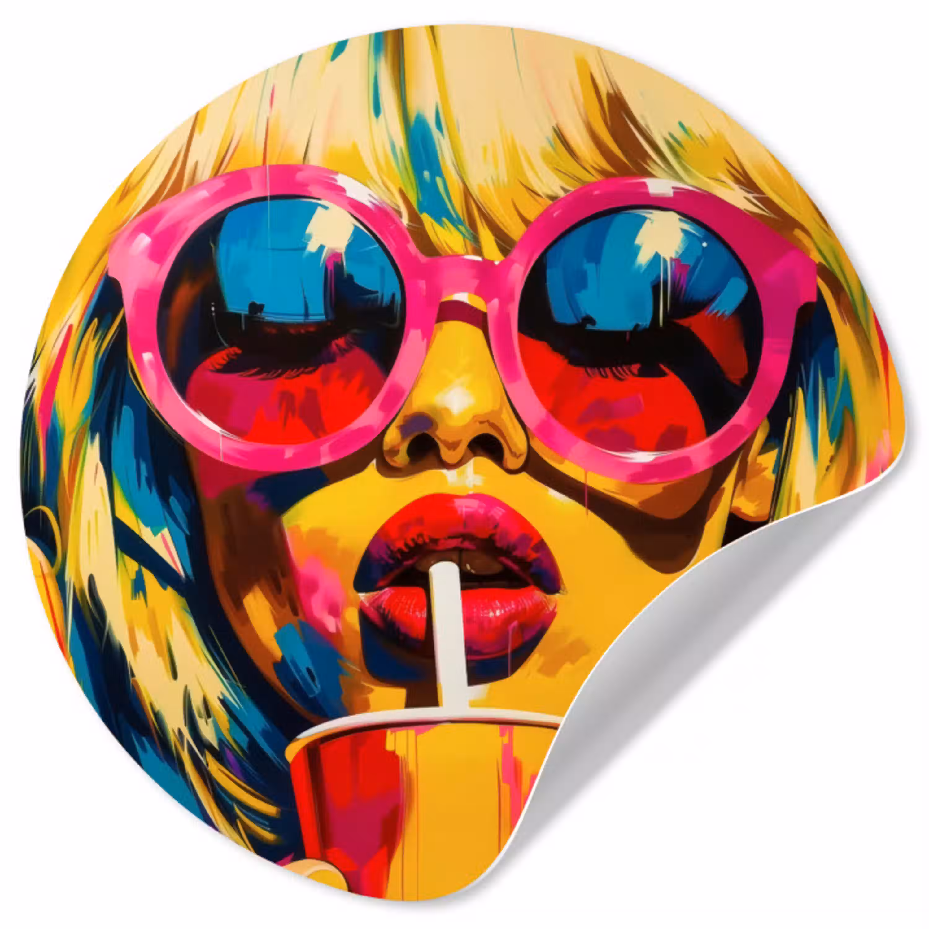 Zonnebril - Roze - Vrouw - Rietje Wandcirkel behangsticker klein -3d