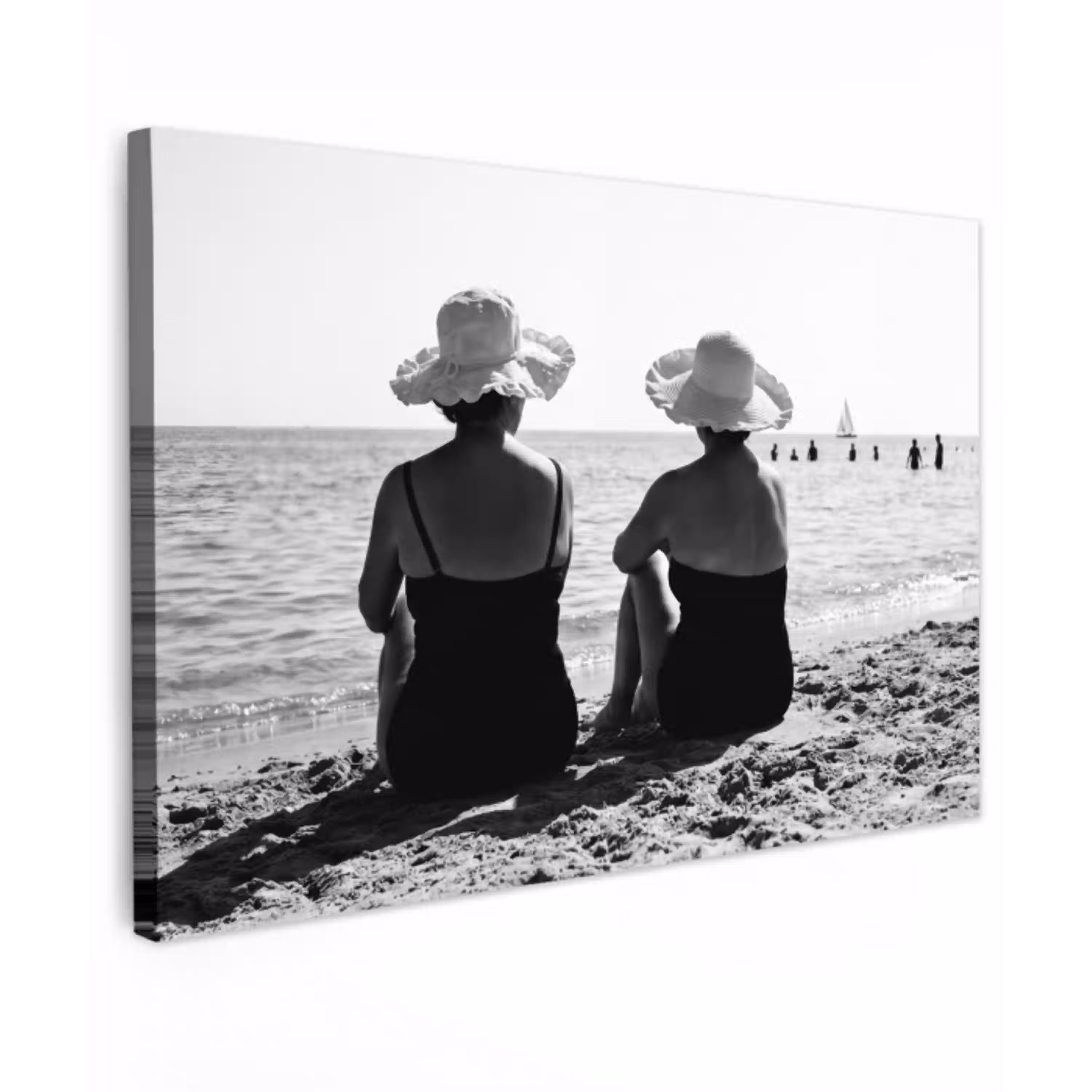 Vrouwen - Zonnehoed - Strand - Zwart - Wit Tuinposter op houten frame 2 cm dik klein -3d
