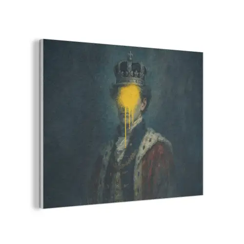 Koning - Portret - Druipende gele verf PET vilt klein -3d