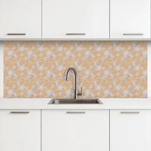 Paisleymotief - Wit - Bloemen - Geel keuken achterwand 2 middel 871 -3d