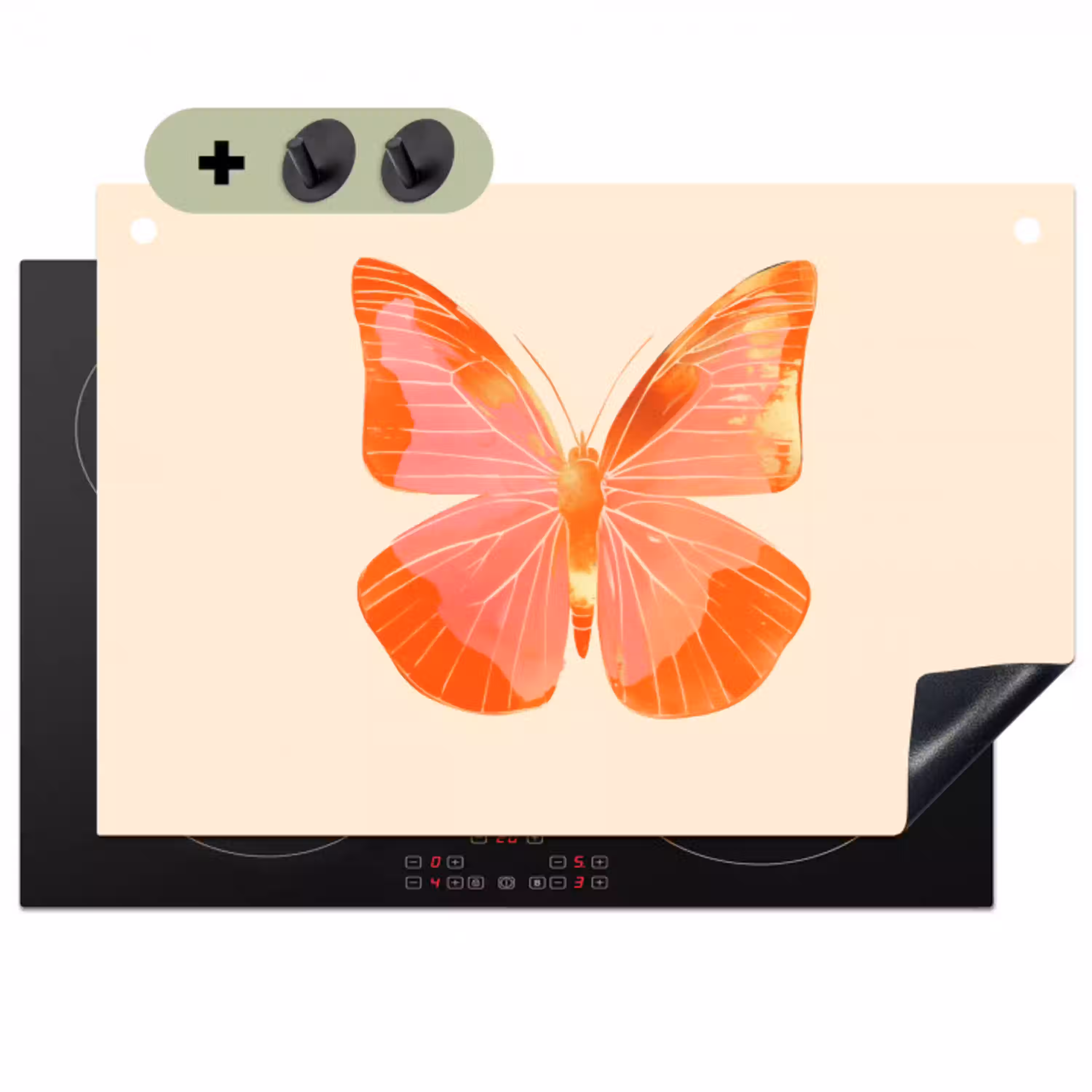 Vlinder - Minimalistisch - Roze Inductie beschemer met haakjes klein -3d
