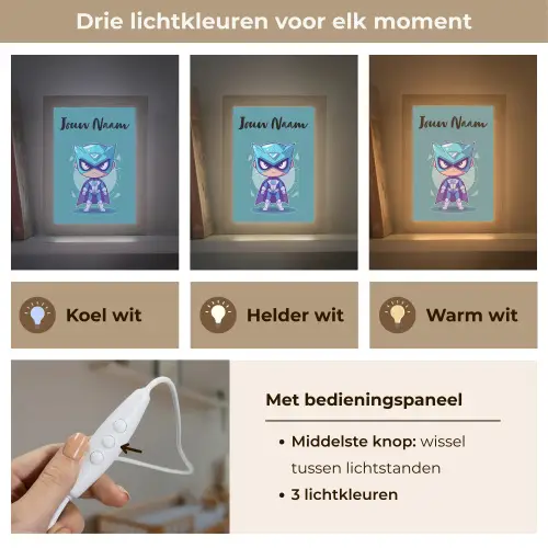 Superheld - Blauw - Jongens Light Box met kabel (Kinderlampje) klein -USP_lichtkleurNL