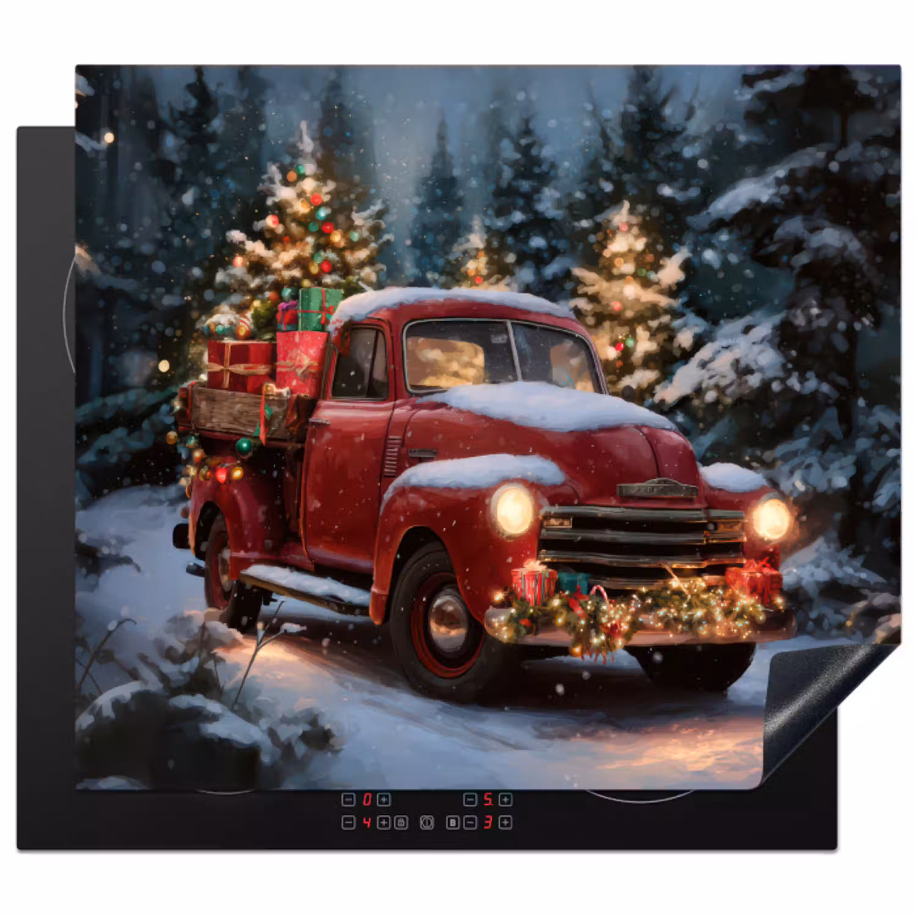 Kersttruck - Sneeuwbos - Rood Inductie beschermer vinyl 3mm middel -3d
