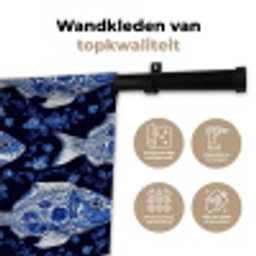 Vissen - Bloemen - Blauw Wandkleed katoen klein 269 -sfeer2