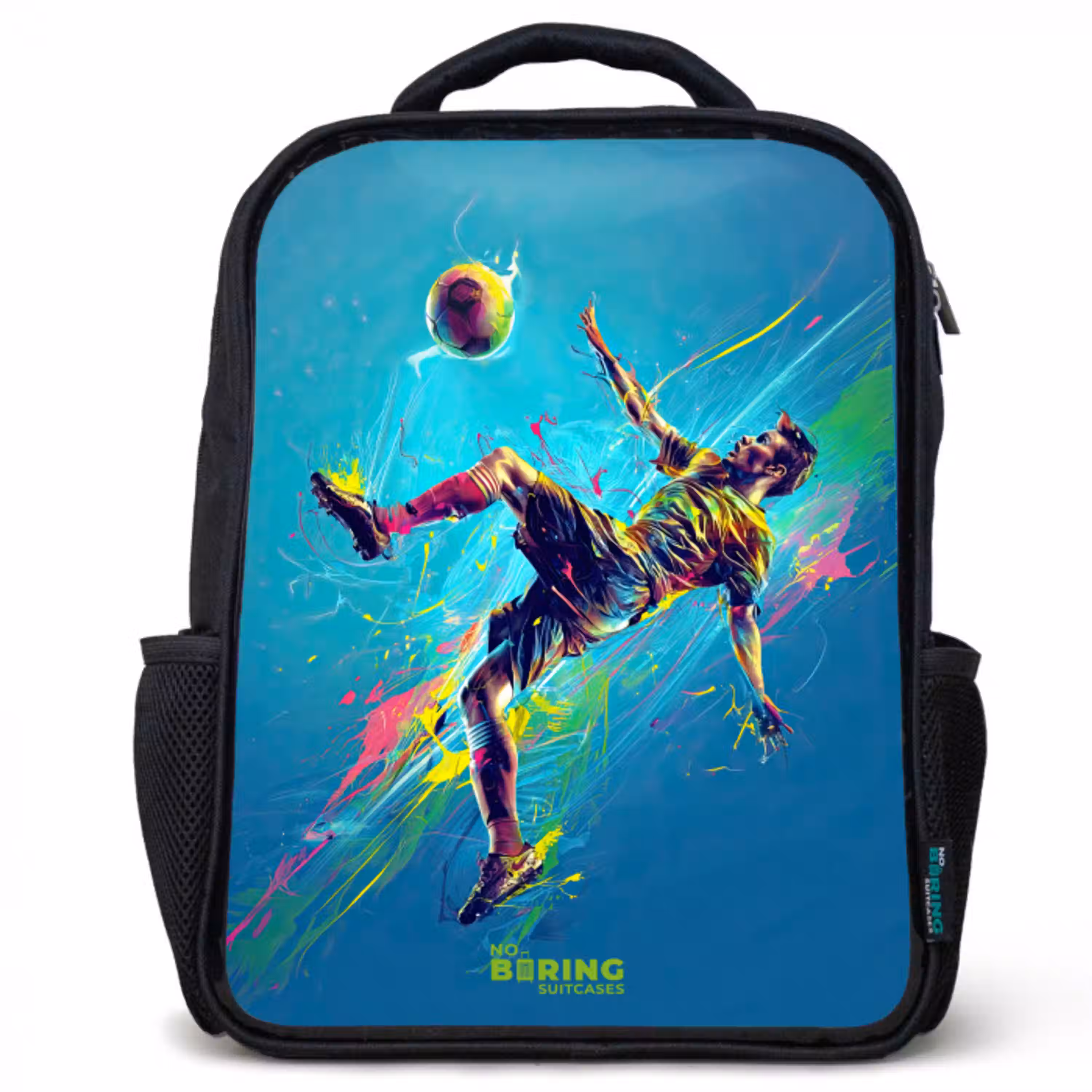 Neon - Voetbal - Schop - Kleurrijk Rugzak - Zwart middel -3d