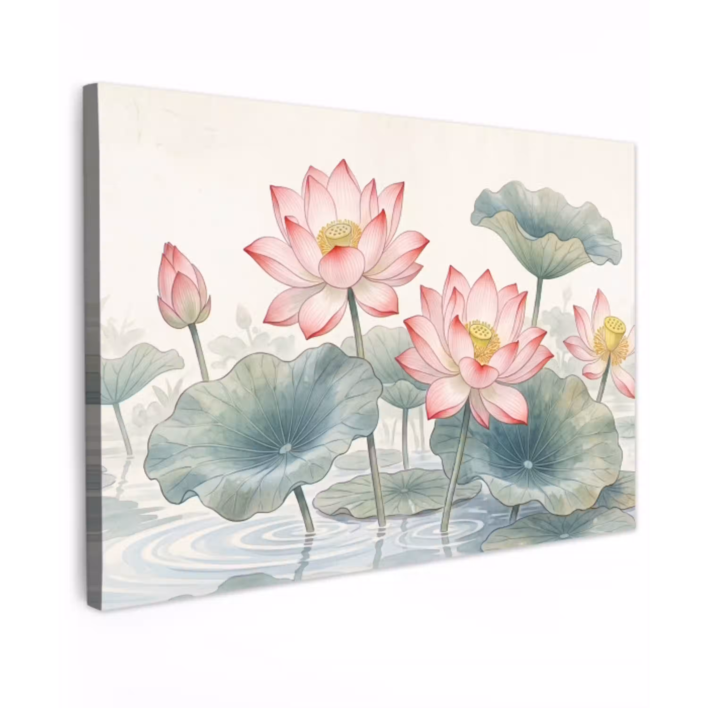 Aquarel - Lotusbloemen - Kleurrijk Tuinposter op houten frame 2 cm dik klein -3d
