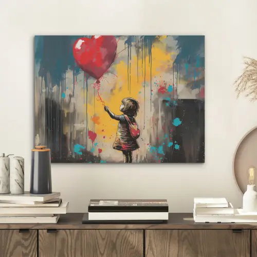 Meisje - Ballon - Hart - Graffiti PET vilt klein -sfeer1