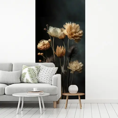 Boeket - Bloemen - Licht - Zwart fotobehang vinyl groot -woonkamer