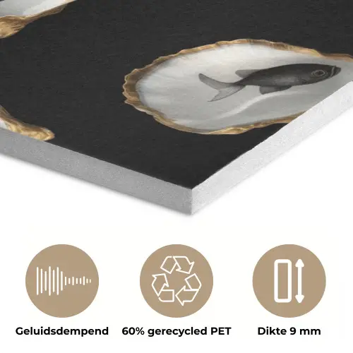 Oesters - Zwart - Vissen - Goud PET vilt klein -closeup_NL