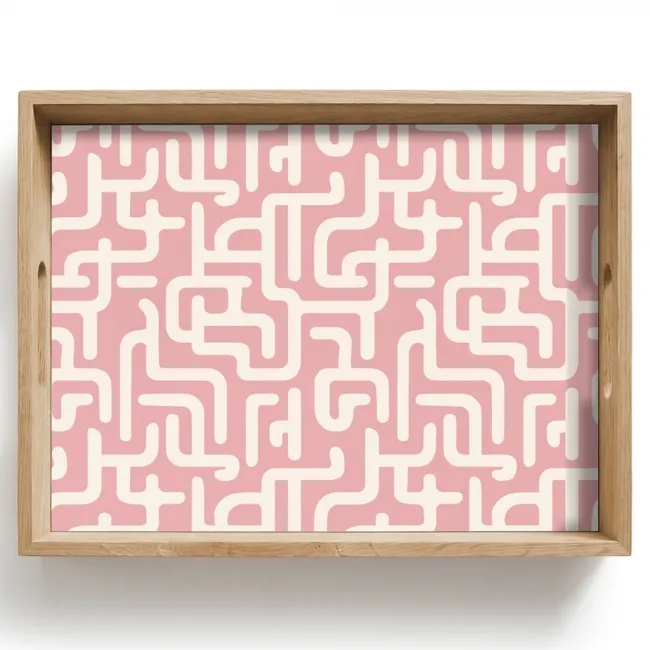 Tablett - Labyrinth-Muster - Rosa - Weiß - Abstrakt