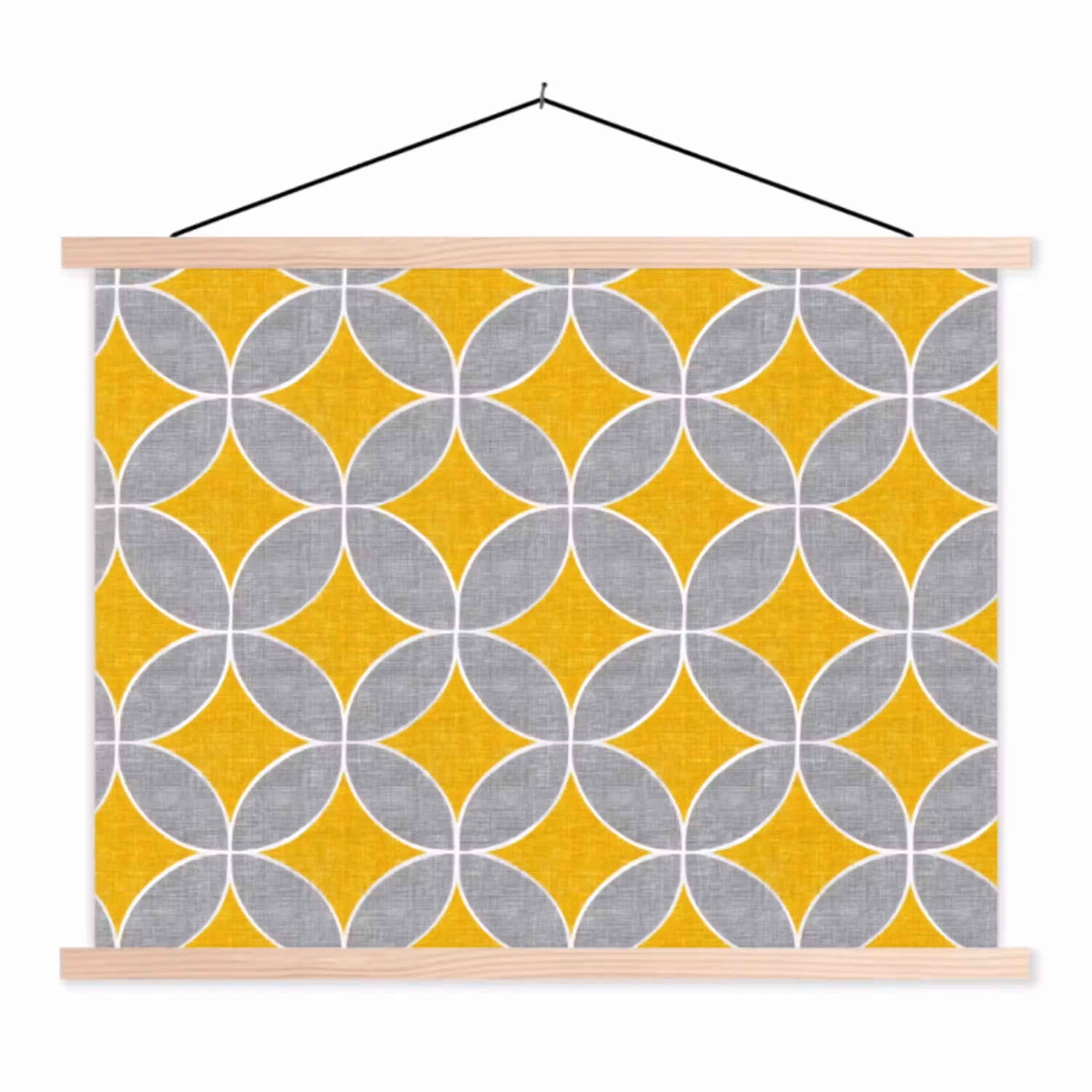 Geometrisch - Cirkels - Textuur - Grijs - Geel textielposter latten blank klein 122 -3d