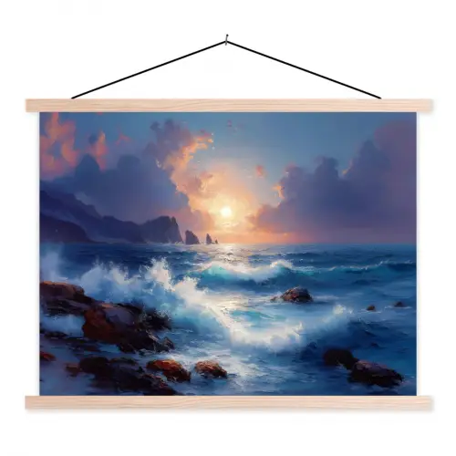 Golven - Zee - Kleurrijk - Rotsen textielposter latten blank klein -3d
