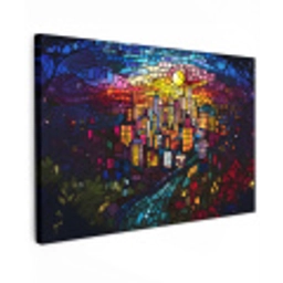 Stad - Maan - Mozaïek - Kleurrijk Tuinposter op houten frame 2 cm dik klein -3d