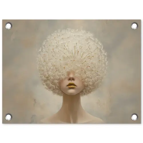 Dromerig - Beige - Paardenbloemzaadjes tuinposter los doek klein -3d