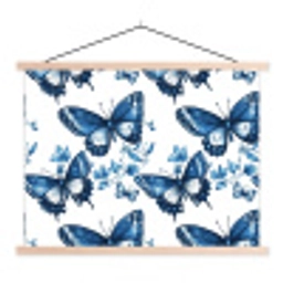 Blauw - Vlinders - Bloemen - Wit textielposter latten blank klein 122 -3d