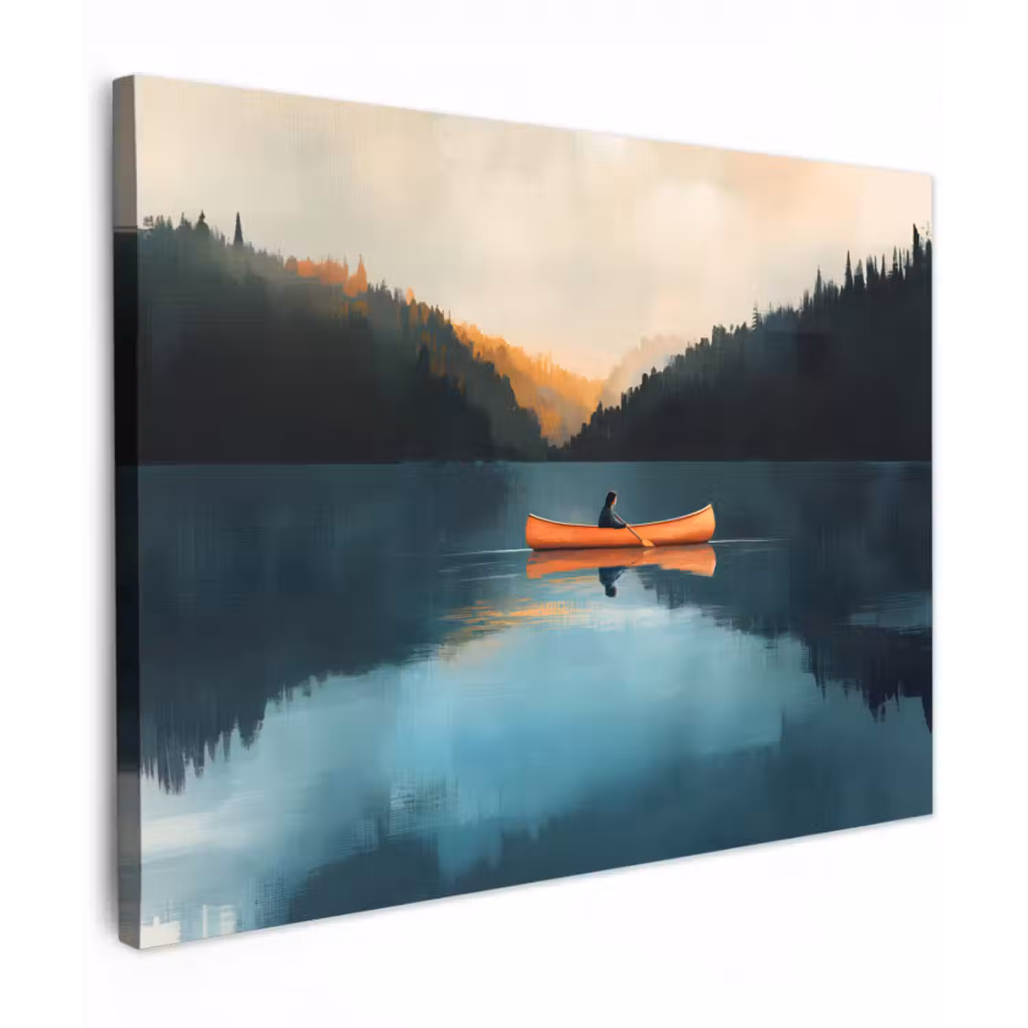Leinwandbild - Wälder - See - Kanu - Orange