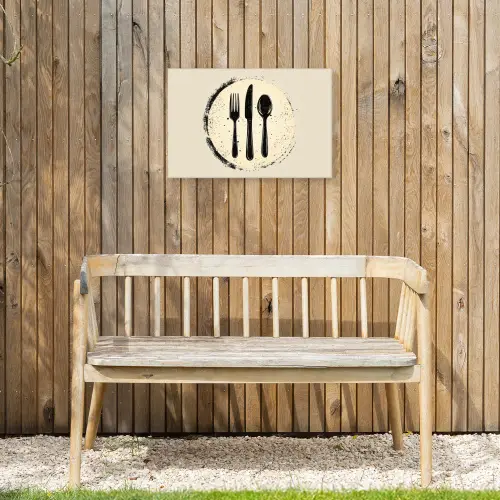 Zwart - Bestek - Rondje Tuinposter op houten frame 2 cm dik klein -sfeer4