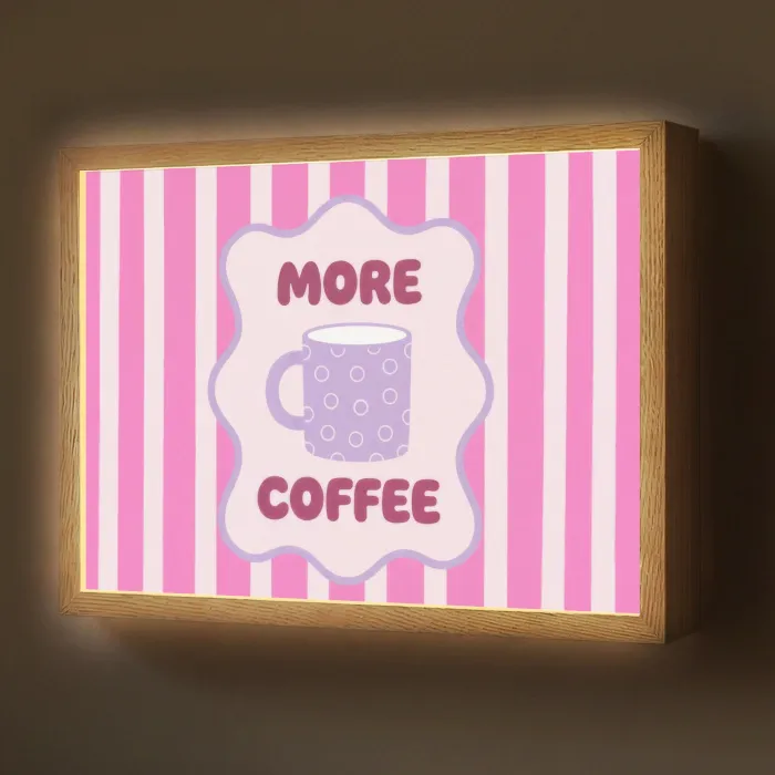 More coffee - Roze - Paars - Strepen - Mok Light Box met batterij (Wandlamp) middel -z3d_website