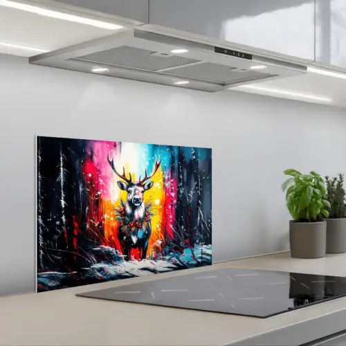 Rendier - Gewei - Krans - Kleurrijk keuken achterwand spatscherm klein -3d_schuin