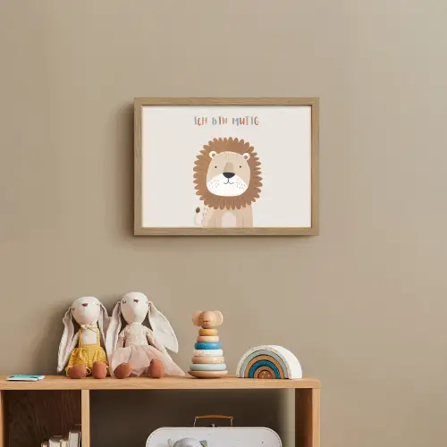 Leeuw - Beige - Dier - Moedig - Quote Light Box met batterij (Wandlamp kind) middel -sfeer2_kind