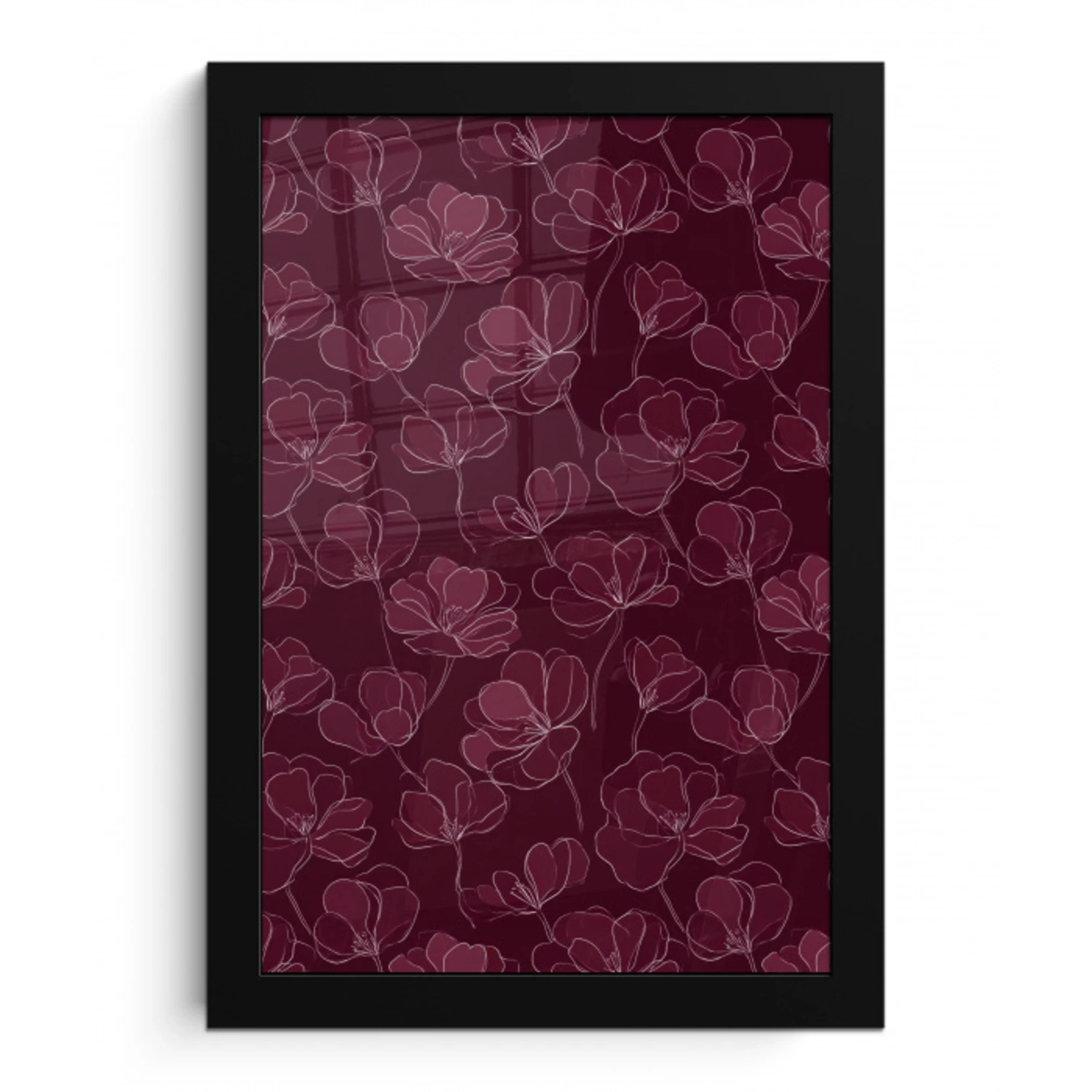 Bloemen - Patroon - Bordeauxrood fotolijst zwart zonder passe partout klein 224 -3d