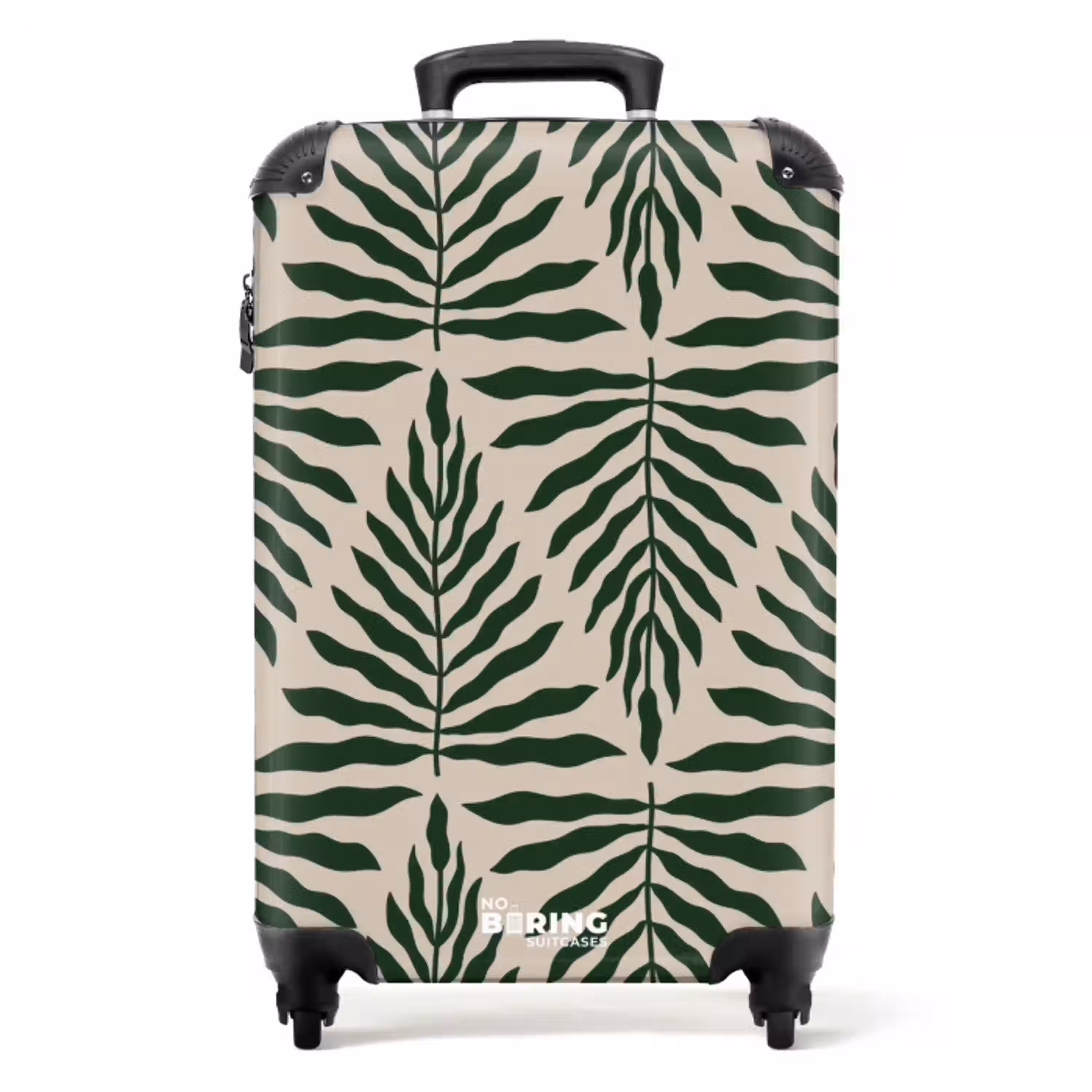 Patroon van bladeren in beige met donkergroen NBS - Handbagage koffer - Unisex middel -productfoto_recht