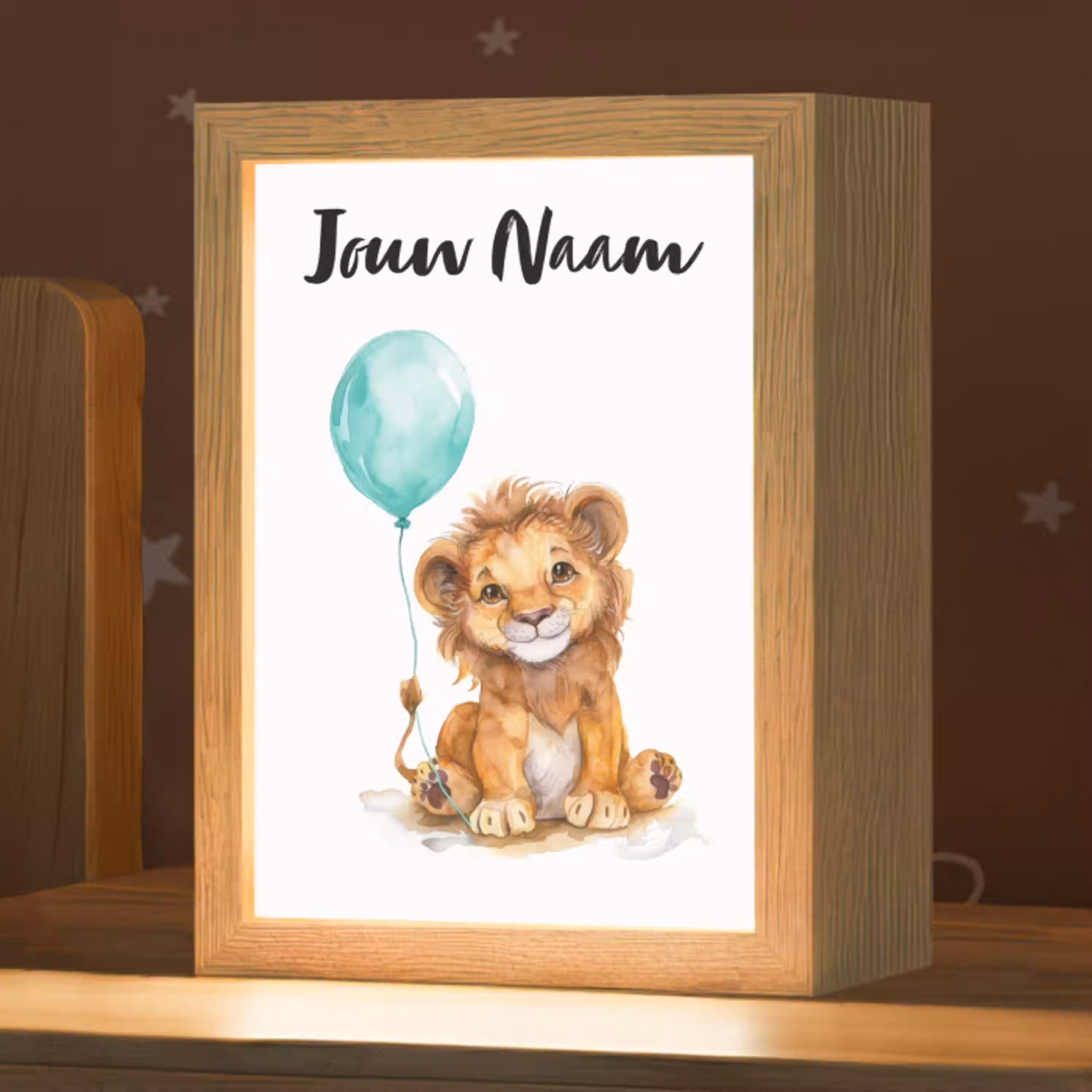 Leeuw - Baby dier - Blauwe ballon Light Box met kabel (Kinderlampje) klein -zzz_3d_website