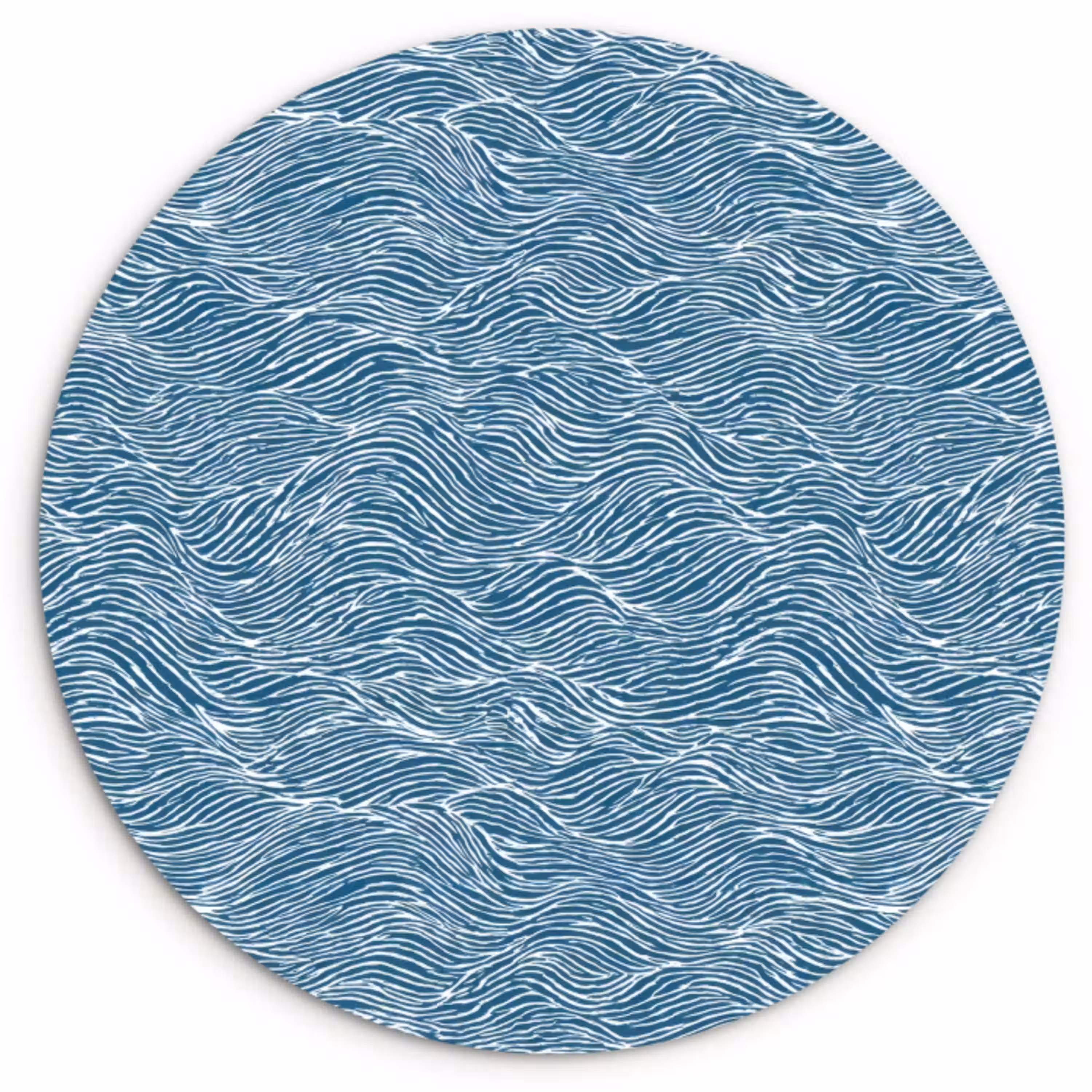 Blauw - Wit - Golven - Getekend - Textuur Wandcirkel kunststof plaat 5mm dik klein 188 -3d