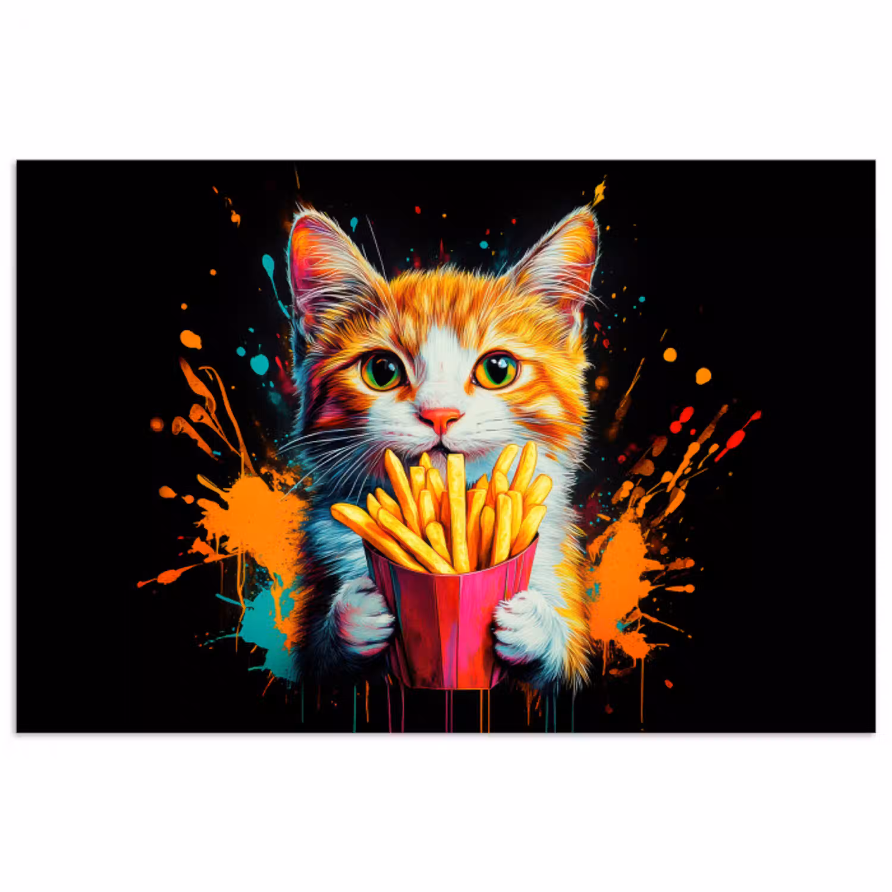 Kat - Eten - Patat - Graffiti - Abstract poster papier klein -3d