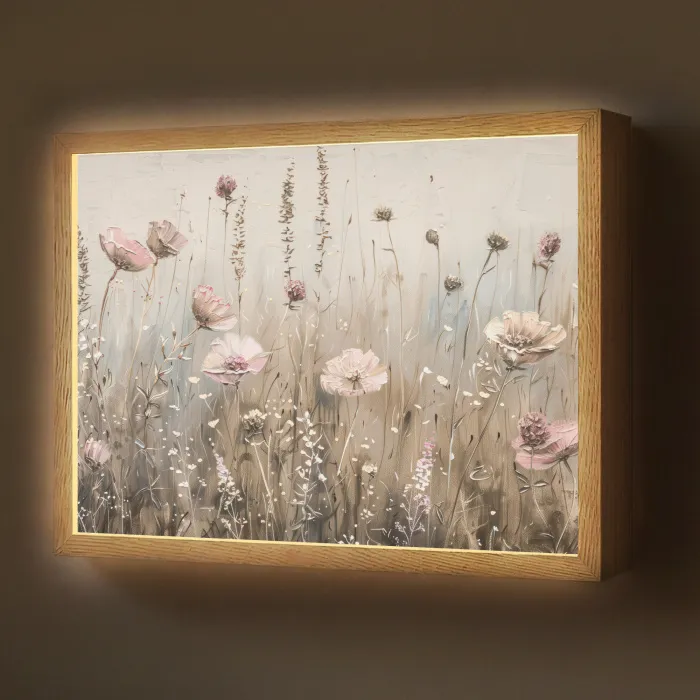 Bloemen - Roze - Modern - Beige Light Box met batterij (Wandlamp) middel -z3d_website