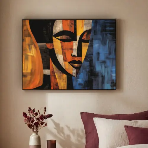 Abstract - Portret - Kleurvakken Textielframe zwart klein -sfeer1