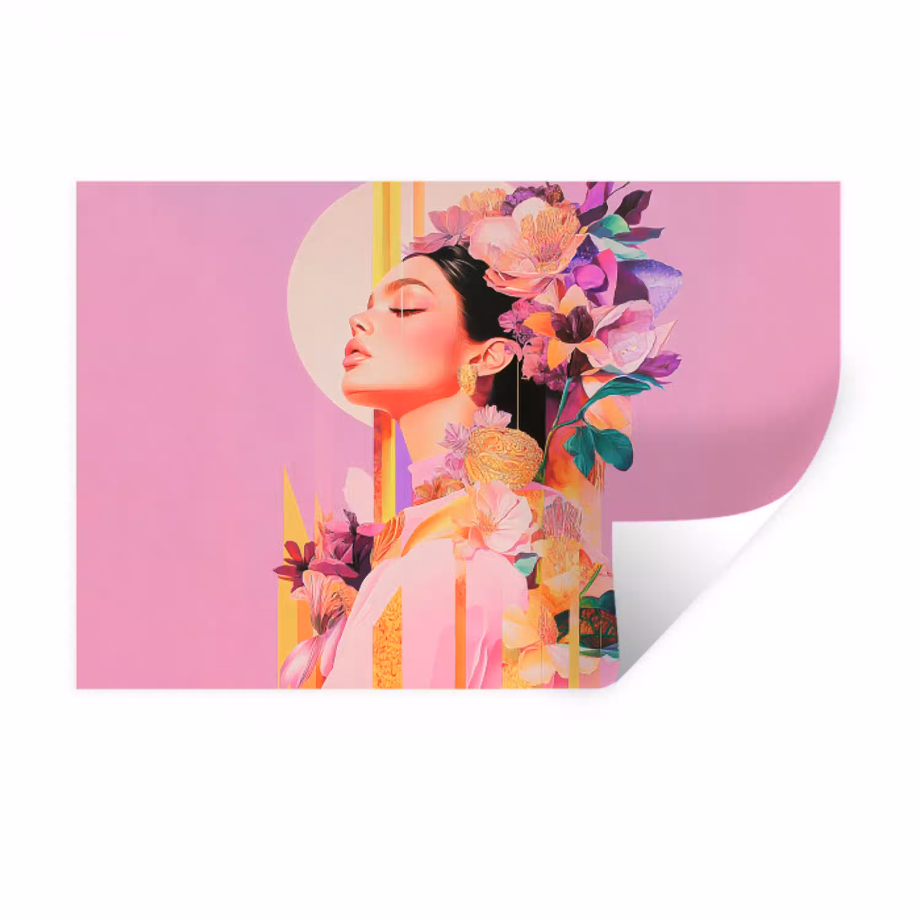 Vrouw - Bloemen - Paars - Abstract Muursticker klein -3d