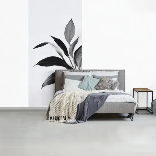 Plant - Bladeren - Minimalistisch - Zwart fotobehang vinyl groot -slaapkamer