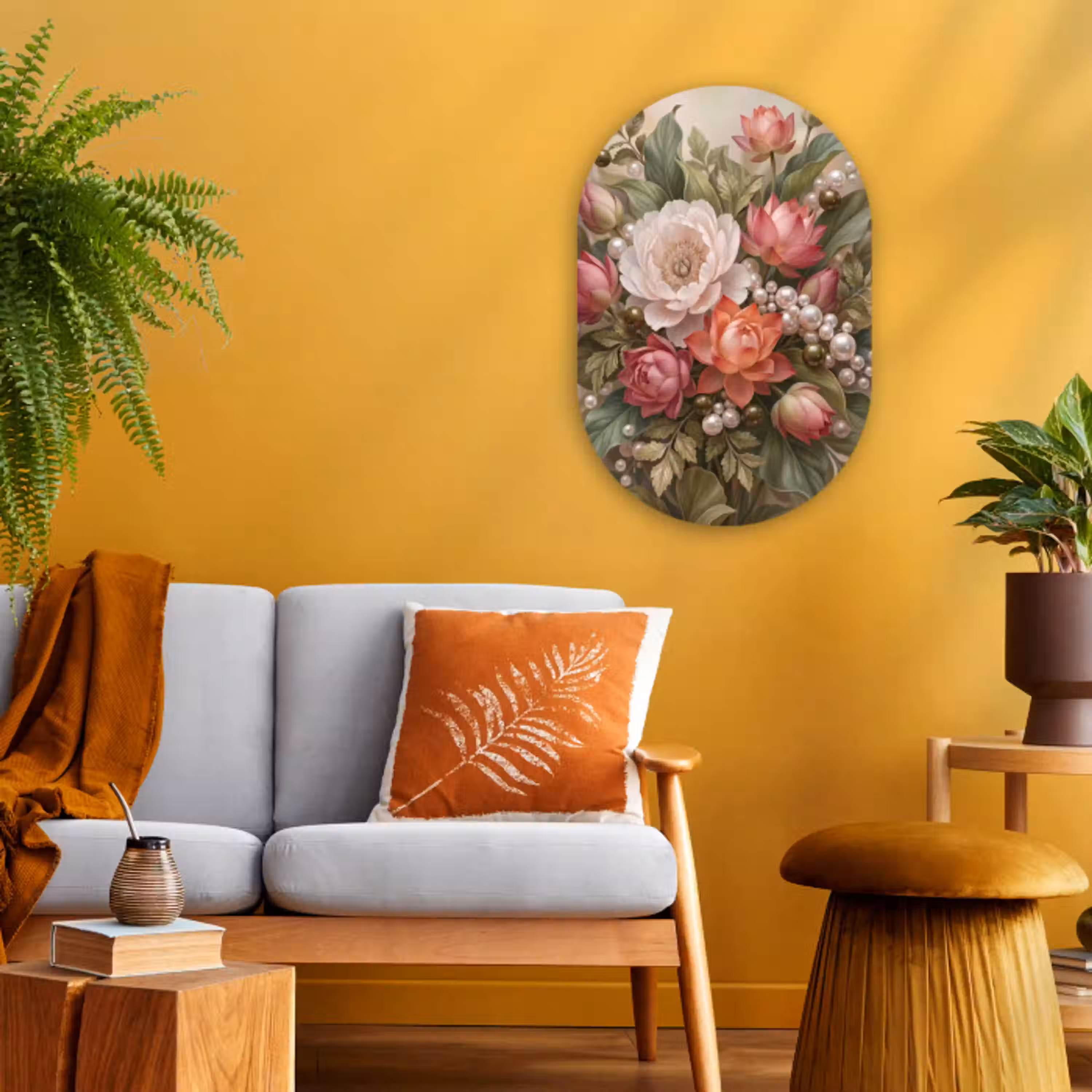 Bloemen - Parels - Elegant - Roze - Wit Wandcirkel Ovaal Forex klein -sfeer4