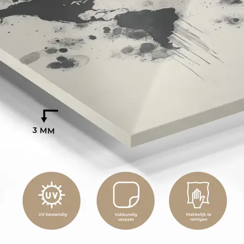 Wereldkaart - Zwart - Inkt plexiglas 5mm klein -sfeer2