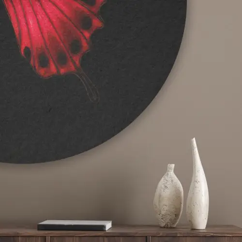 Vlinder - Rood - Contrast Akoestische PET Vilt - Rond klein -sfeer5_closeup