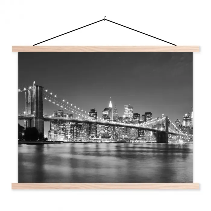 New York - Brug - Brooklyn - Zwart wit - Architectuur textielposter latten blank klein -3d
