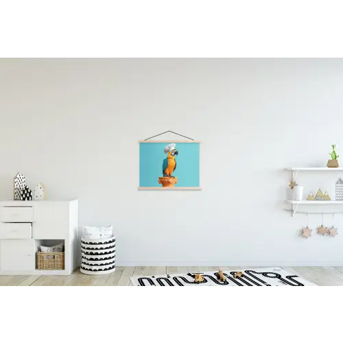 Papegaai - Koksmuts - Grappig - Vogel textielposter latten blank klein -kinderkamer