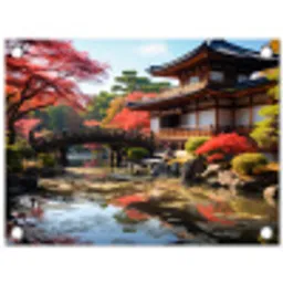 Japanse Tuin in de Herfst tuinposter los doek klein -3d