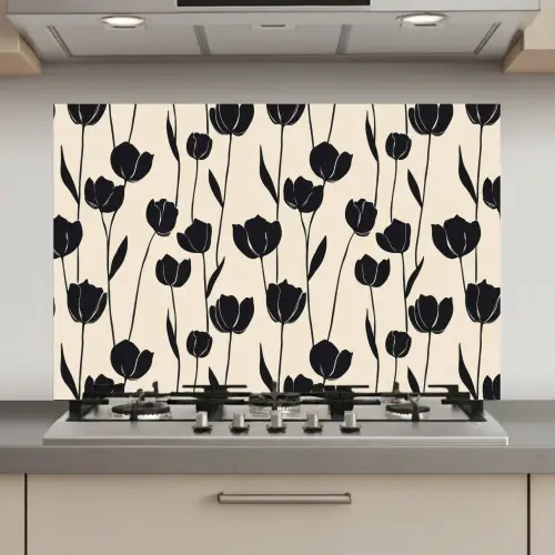 Tulpen - Patroon - Zwart keuken achterwand spatscherm klein 900 -3d_website