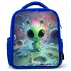 Groen buitenaards wezentje op maanlandschap Kinderrugzak - Blauw middel -3d