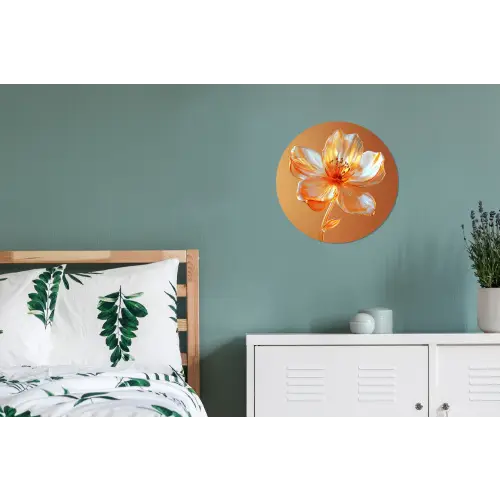Glazen - Bloem - Oranje Wandcirkel aluminium klein -slaapkamer