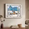 Winterlandschap - Huisje - Bergen - Uitzicht - Doorkijk - Natuur Textielframe zwart klein -sfeer3