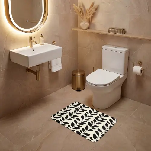 Botanisch - Dessin - Zwart - Beige WCmat klein 1009 -sfeer3