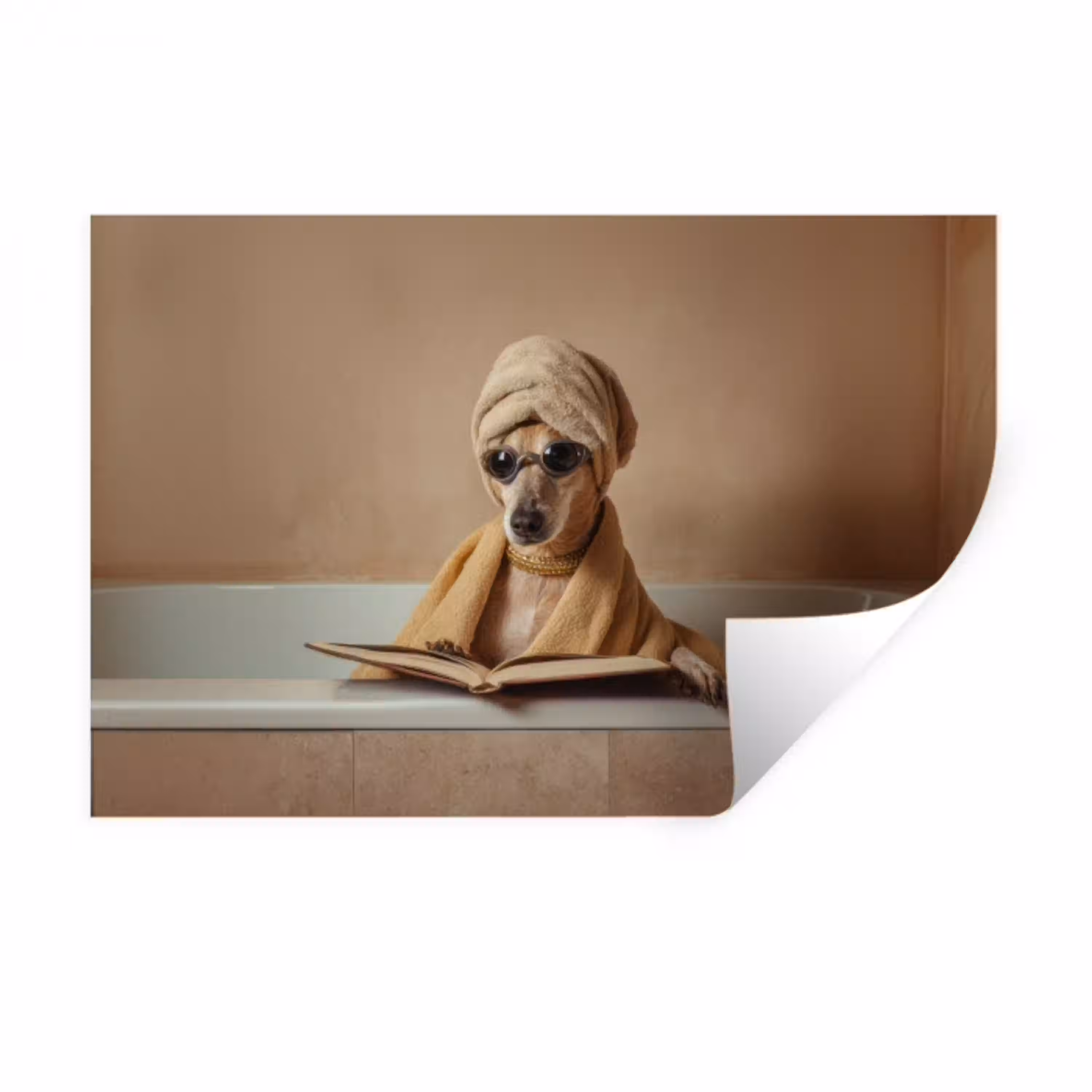 Bad - Hond - Boek - Zonnebril Muursticker klein -3d