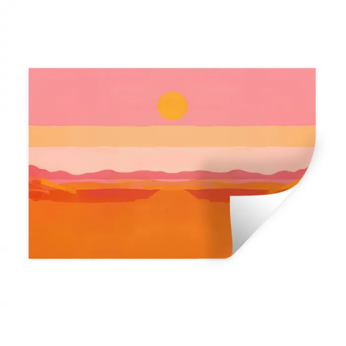 Zon - Abstract - Landschap - Oranje Muursticker klein -3d